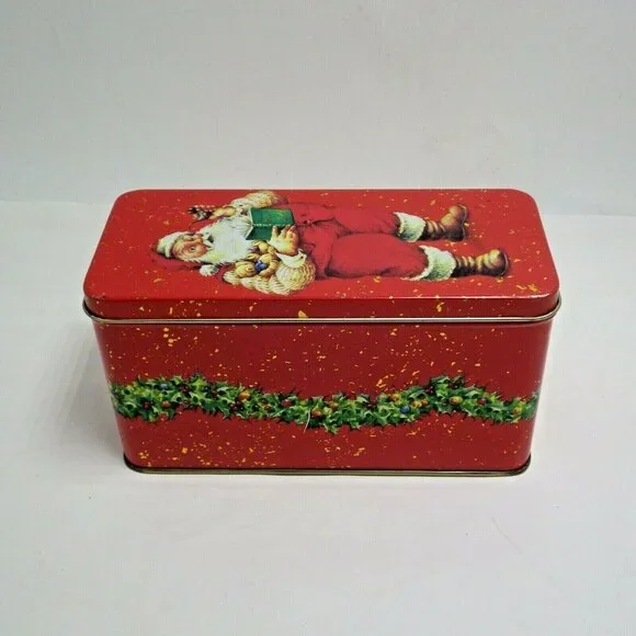 Department 56 Christmas Tin Santa Ho Ho Ho Red Rectangle - Picture 3 of 7